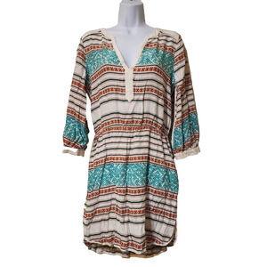 Parker Womens High Waist Silk Shift Dress Size M 3/4 Sleeve Split Neck Unlined